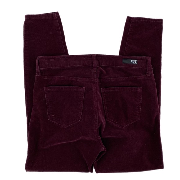 KUT From the Kloth Burgundy Petite High Rise "Diana" Fab Ab Skinny Velvet Jeans - Picture 3 of 6